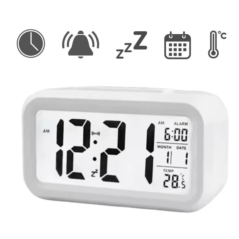 Relógio Digital de Mesa LCD com Alarme e Iluminação LED – Portátil e Compacto