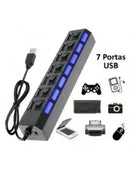 Hub USB 2.0 7 Portas – Adaptador Expansor USB para PC e Notebook com Múltiplas Conexões