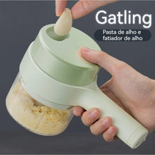 Mini Processador Elétrico 4 em 1 Sem Fio – Cortador, Triturador e Fatiador de Legumes em Aço Inoxidável
