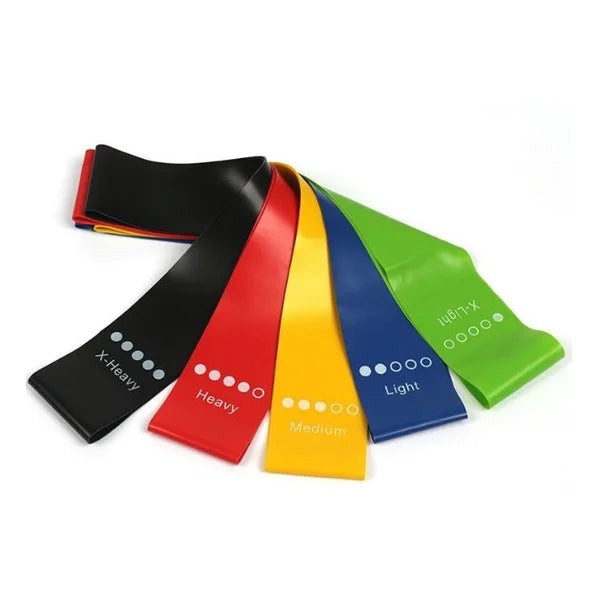 Kit com 5 Faixas Elásticas de Resistência para Yoga, Pilates, Academia e Treino Funcional