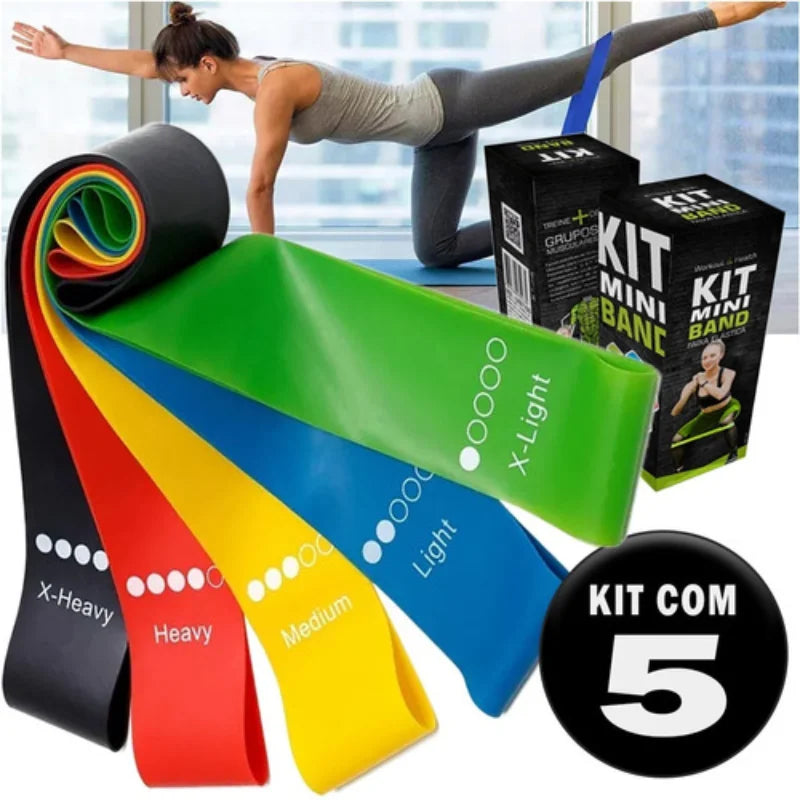 Kit com 5 Mini Faixas Elásticas de Resistência – Mini Bands para Academia, Treino Funcional e Exercícios em Casa