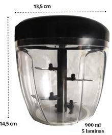 Mini Processador Manual de Alimentos 900ml com 5 Lâminas em Aço Inoxidável