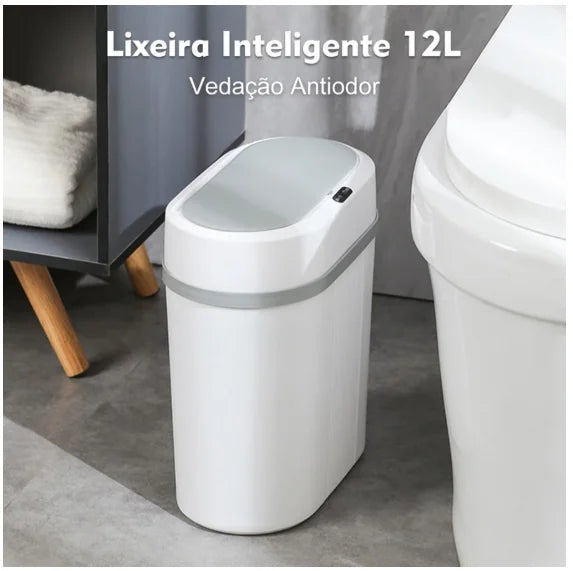 Lixeira Automática 12L com Sensor Infravermelho – Tampa Inteligente para Cozinha, Banheiro, Quarto e Escritório