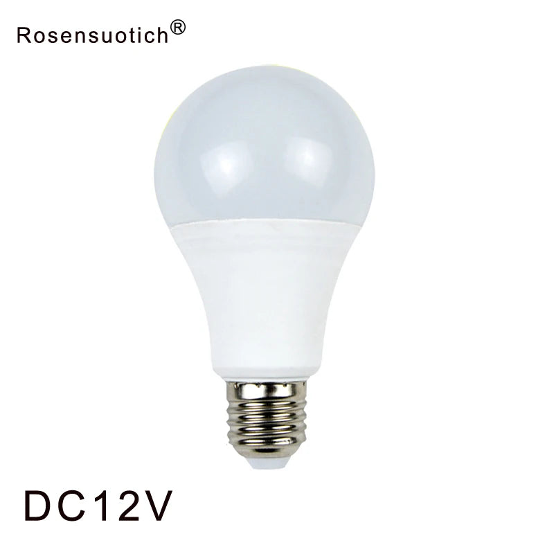 Lâmpada LED E27 DC 12V 3W a 18W – Luz Branca para Iluminação Residencial, Automotiva e Solar