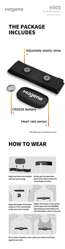 Monitor Cardíaco Magene H303 Bluetooth ANT+ – Sensor de Frequência Cardíaca com Cinta Peitoral para Garmin, Wahoo e GPS Bike