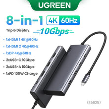 Adaptador Hub USB-C UGREEN 8 em 1 com Triple Display, Dual HDMI 4K 60Hz, DisplayPort, USB 3.2 e Power Delivery 100Wock for MacBook Pro Air PC