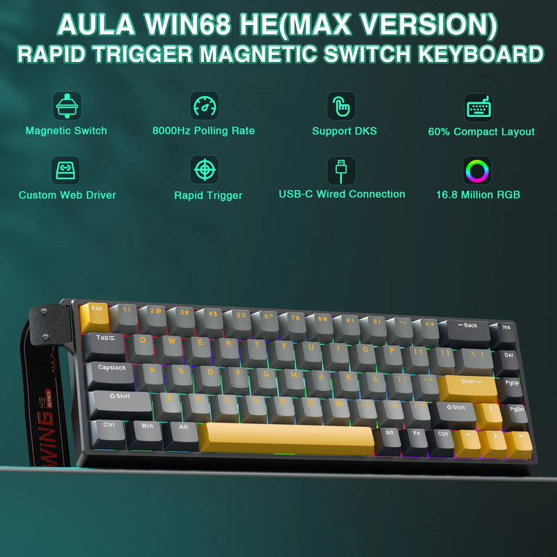 Teclado Gamer Magnético AULA WIN68 HE Rapid Trigger