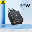 Carregador BASEUS 30W USB-C + USB-A – Fast Charging PD 3.0 com 3 Portas