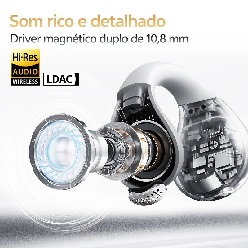Fone Bluetooth QCY T33S Crossky C30S Open Ear – LDAC, Hi-Res Audio, Bluetooth 6.0 e Até 40 Horas