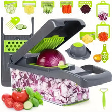 Cortador de Legumes Multifuncional 14 em 1 / 16 em 1 – Fatiador, Ralador e Picador com Recipiente