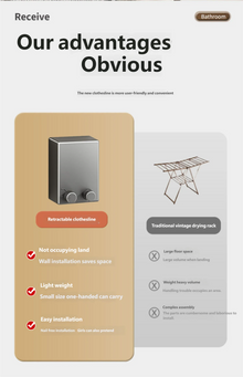 Varal Retrátil de Parede em Aço Inox – Corda Extensível para Secagem de Roupas com Economia de Espaço