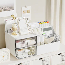 Organizador de Mesa com 2 Gavetas Transparentes – Porta Canetas e Acessórios para Escritório e Estudo