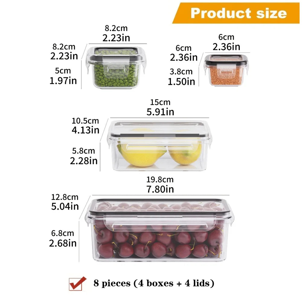 Kit com 8 Potes Herméticos BPA Free – Organizadores para Alimentos com Tampa de Travamento