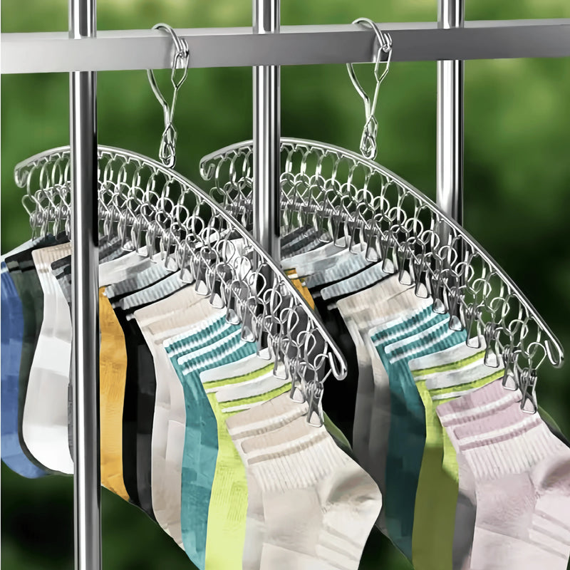 Varal de Aço Inoxidável para Meias e Roupas Íntimas – Cabide Secador Antivento com Prendedores