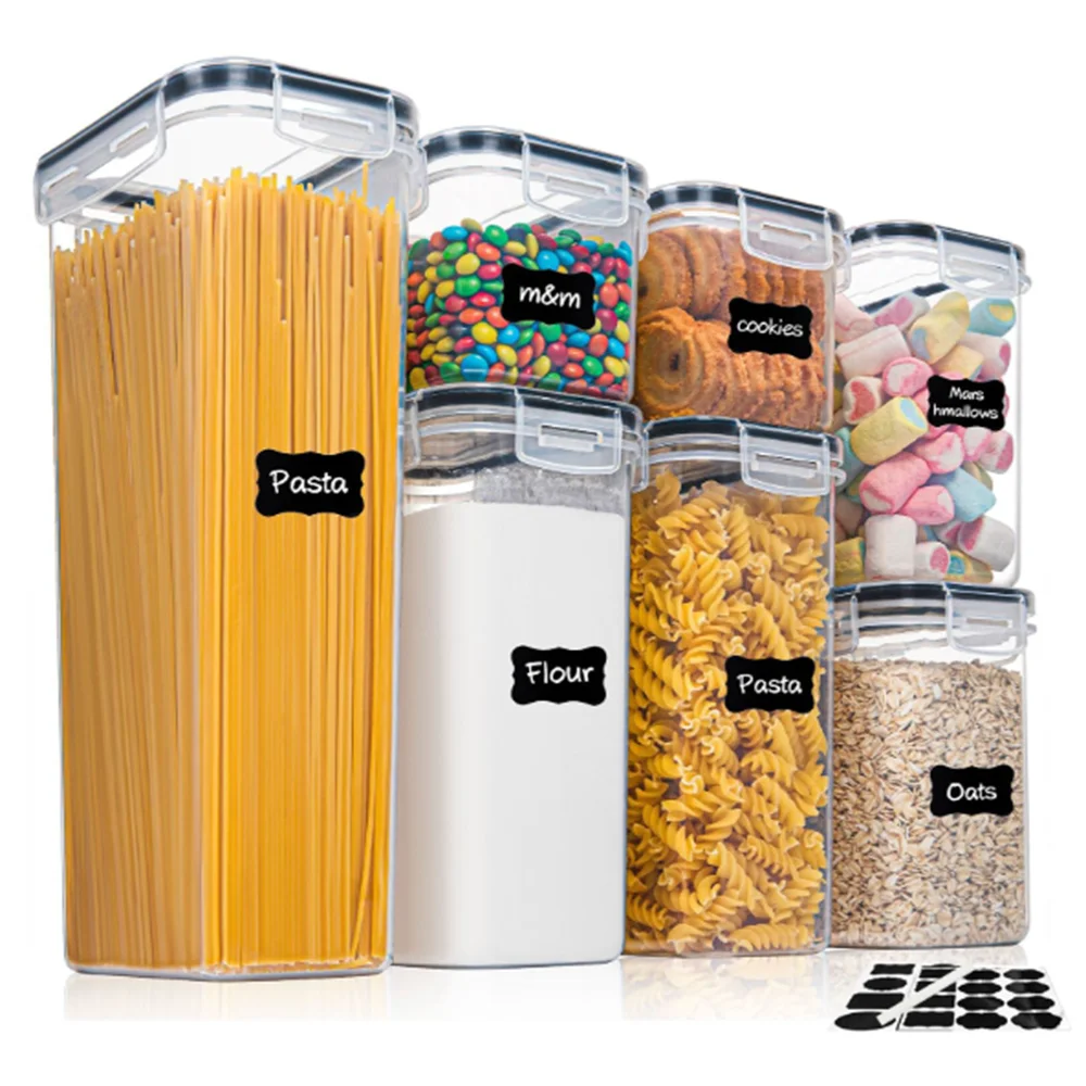 Kit com 7 Potes Herméticos para Mantimentos – Organizadores BPA Free com Etiquetas e Caneta