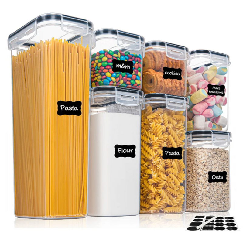 Kit com 7 Potes Herméticos para Mantimentos – Organizadores BPA Free com Etiquetas e Caneta