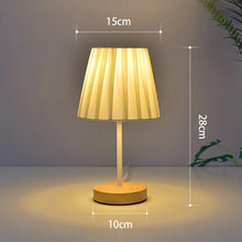 Abajur de Mesa em Madeira Maciça com Cúpula de Tecido – Luminária LED USB para Quarto e Cabeceira