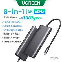 Adaptador Hub USB-C UGREEN 8 em 1 com Triple Display, Dual HDMI 4K 60Hz, DisplayPort, USB 3.2 e Power Delivery 100Wock for MacBook Pro Air PC