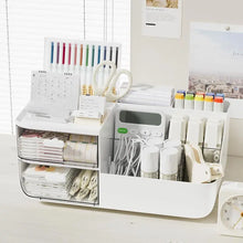 Organizador de Mesa com 2 Gavetas Transparentes – Porta Canetas e Acessórios para Escritório e Estudo