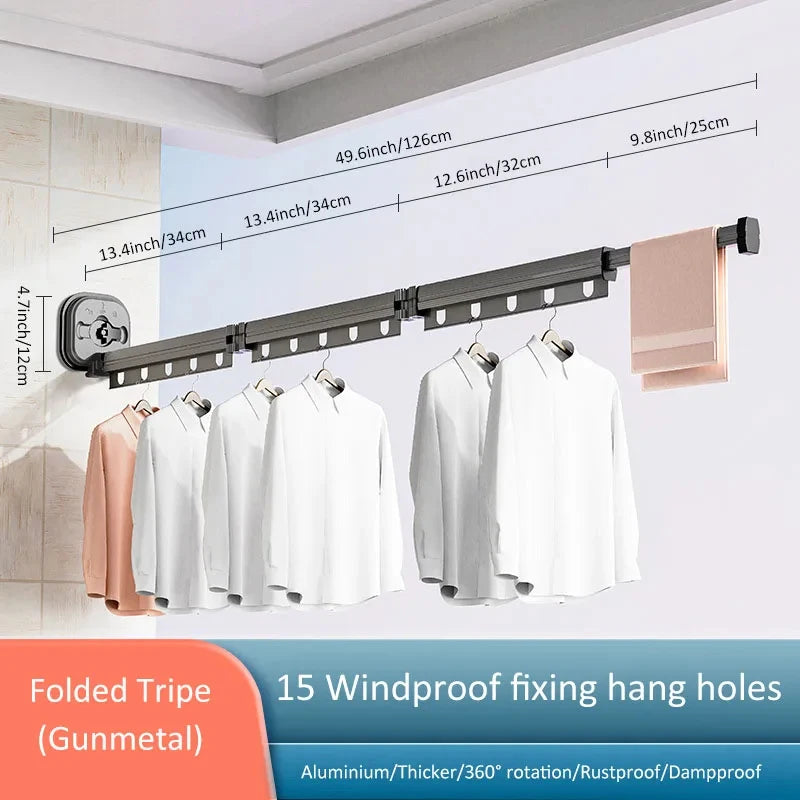Varal Retrátil de Parede Dobrável – Suporte para Secagem de Roupas com Economia de Espaço