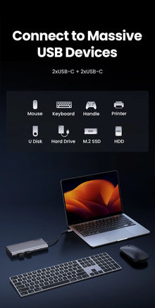 Adaptador Hub USB-C UGREEN 8 em 1 com Triple Display, Dual HDMI 4K 60Hz, DisplayPort, USB 3.2 e Power Delivery 100Wock for MacBook Pro Air PC