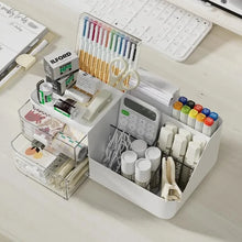 Organizador de Mesa com 2 Gavetas Transparentes – Porta Canetas e Acessórios para Escritório e Estudo