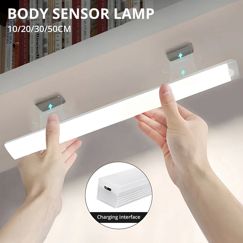 Luz LED com Sensor de Movimento Recarregável USB Magnética – Barra de Iluminação para Armários, Closets e Cozinha