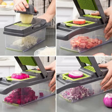 Cortador de Legumes Multifuncional 14 em 1 / 16 em 1 – Fatiador, Ralador e Picador com Recipiente
