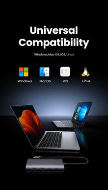 Adaptador Hub USB-C UGREEN 8 em 1 com Triple Display, Dual HDMI 4K 60Hz, DisplayPort, USB 3.2 e Power Delivery 100Wock for MacBook Pro Air PC