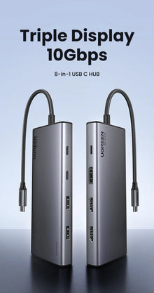 Adaptador Hub USB-C UGREEN 8 em 1 com Triple Display, Dual HDMI 4K 60Hz, DisplayPort, USB 3.2 e Power Delivery 100Wock for MacBook Pro Air PC