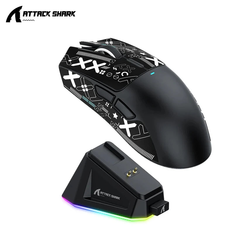 Mouse Gamer Attack Shark X11 Com Base de Carregamento RGB