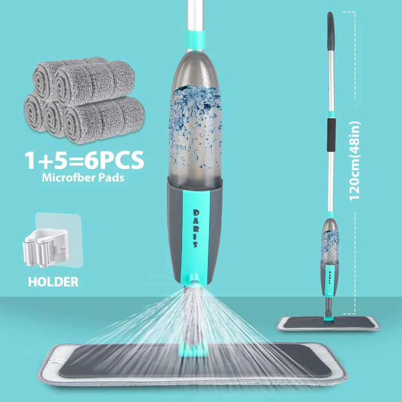 Mop Spray Giratório 360° com Refil de Microfibra – Esfregão Plano para Limpeza de Pisos