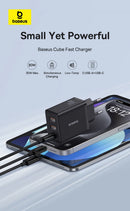 Carregador BASEUS 30W USB-C + USB-A – Fast Charging PD 3.0 com 3 Portas