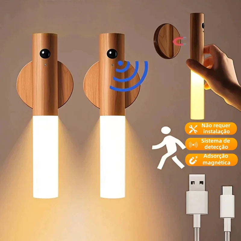 Luminária LED Recarregável com Sensor de Movimento – Luz Magnética Portátil