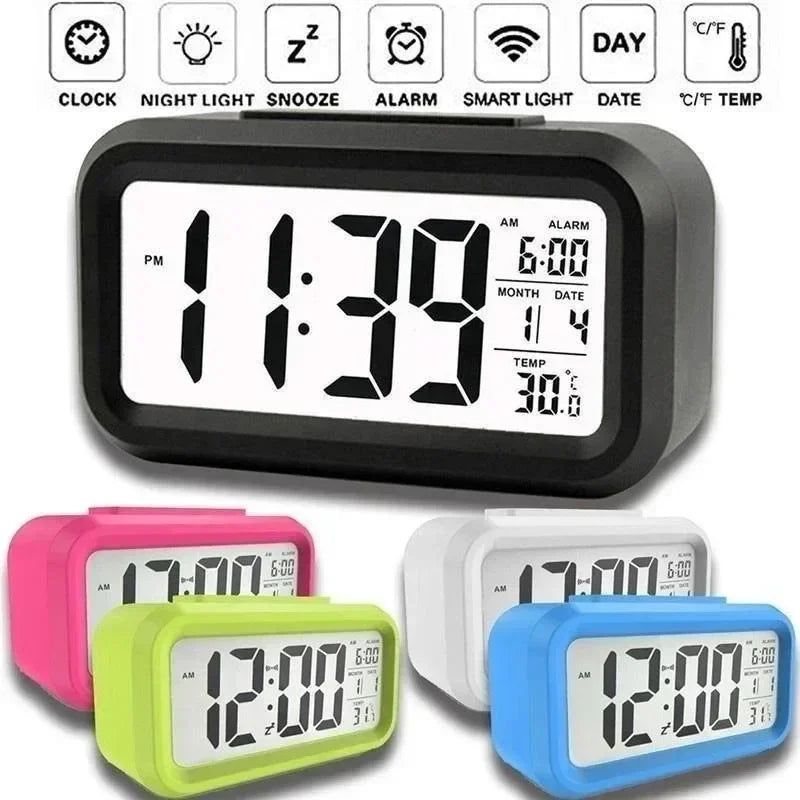 Relógio Despertador Digital LED com Calendário, Luz de Fundo e Display Multifuncional