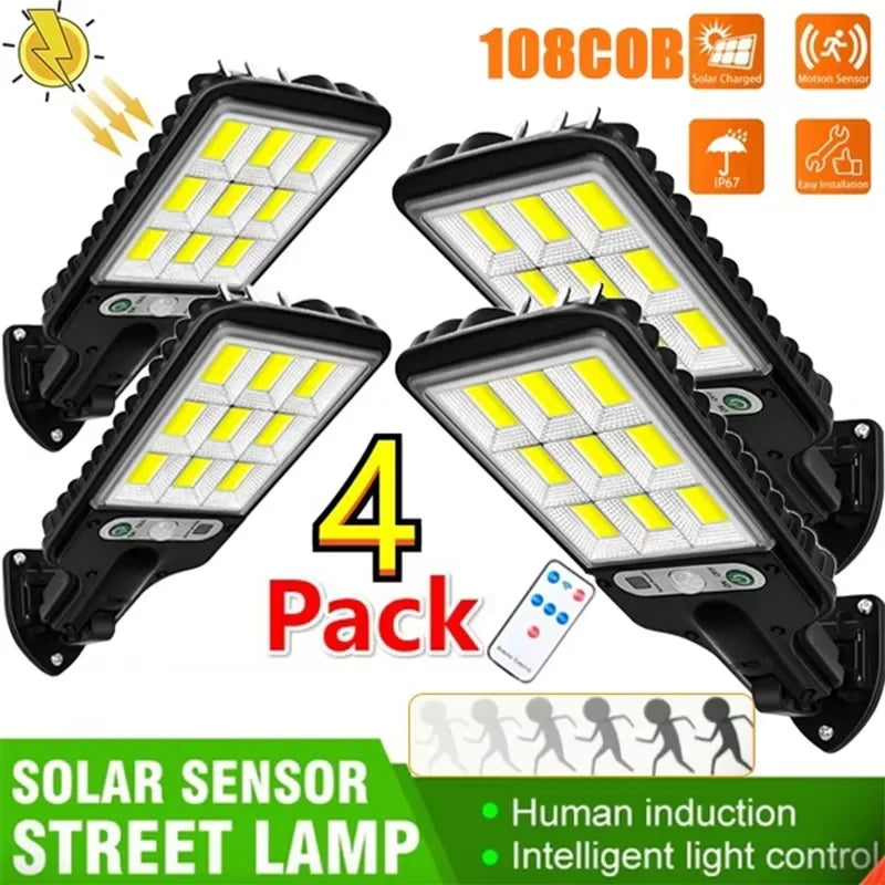 Refletor Solar LED Externo 200 COB com Sensor de Movimento – Luminária IP65 para Jardim, Quintal e Garagem