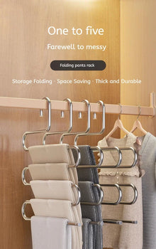 Cabide Multifuncional Dobrável 5 Camadas para Calças – Organizador Antiderrapante para Guarda-Roupa