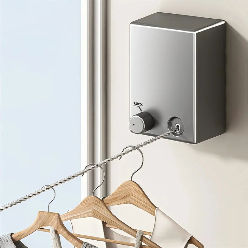 Varal Retrátil de Parede em Aço Inox – Corda Extensível para Secagem de Roupas com Economia de Espaço