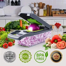 Cortador de Legumes Multifuncional 14 em 1 / 16 em 1 – Fatiador, Ralador e Picador com Recipiente