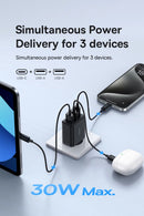 Carregador BASEUS 30W USB-C + USB-A – Fast Charging PD 3.0 com 3 Portas