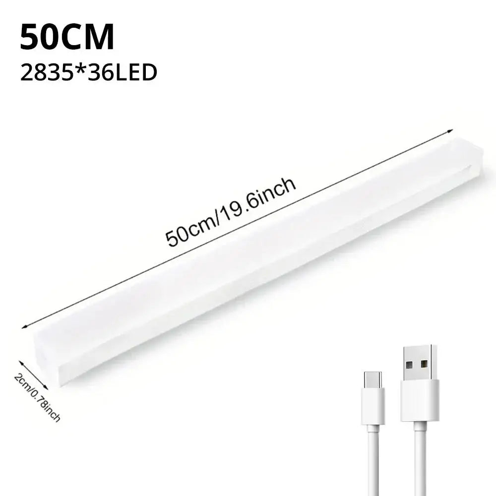 Luz LED com Sensor de Movimento Recarregável USB Magnética – Barra de Iluminação para Armários, Closets e Cozinha