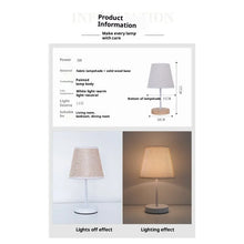 Abajur de Mesa em Madeira Maciça com Cúpula de Tecido – Luminária LED USB para Quarto e Cabeceira
