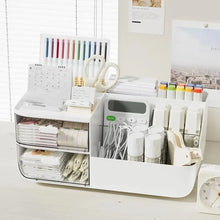 Organizador de Mesa com 2 Gavetas Transparentes – Porta Canetas e Acessórios para Escritório e Estudo