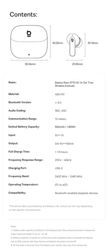Fone Bluetooth Baseus Bass EP10 NC TWS – ANC 43dB, 4 Microfones ENC, Bluetooth 6.0 e IP55
