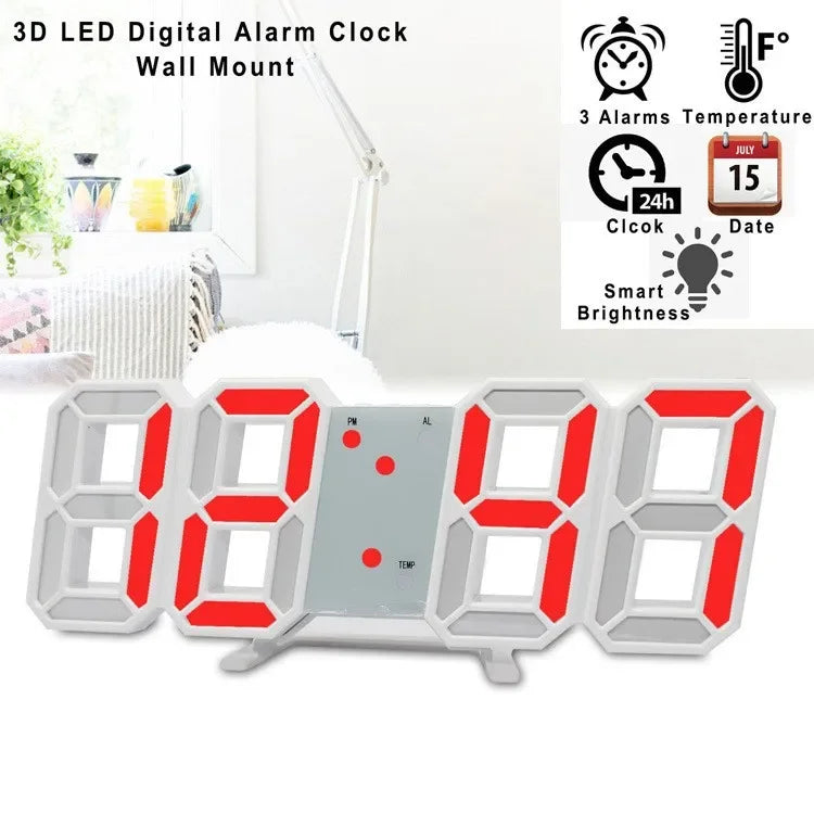 Relógio Digital LED de Mesa e Parede – Despertador com Calendário para Quarto e Sala