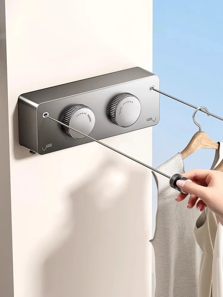 Varal Retrátil de Parede – Corda Extensível para Secagem de Roupas com Economia de Espaço