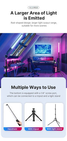 Bastão de Luz LED RGB Ulanzi VL119 19,7" – Iluminador Profissional para Foto, Vídeo, Streaming e Estúdio