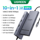 UGREEN Hub USB-C 10 em 1 com Duplo HDMI 8K/4K, RJ45 Gigabit, USB 3.0 e PD 100W