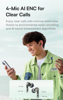 Fone Bluetooth Baseus Bass EP10 NC TWS – ANC 43dB, 4 Microfones ENC, Bluetooth 6.0 e IP55