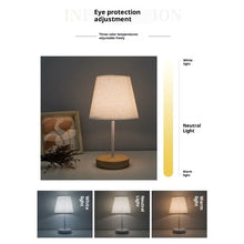 Abajur de Mesa em Madeira Maciça com Cúpula de Tecido – Luminária LED USB para Quarto e Cabeceira